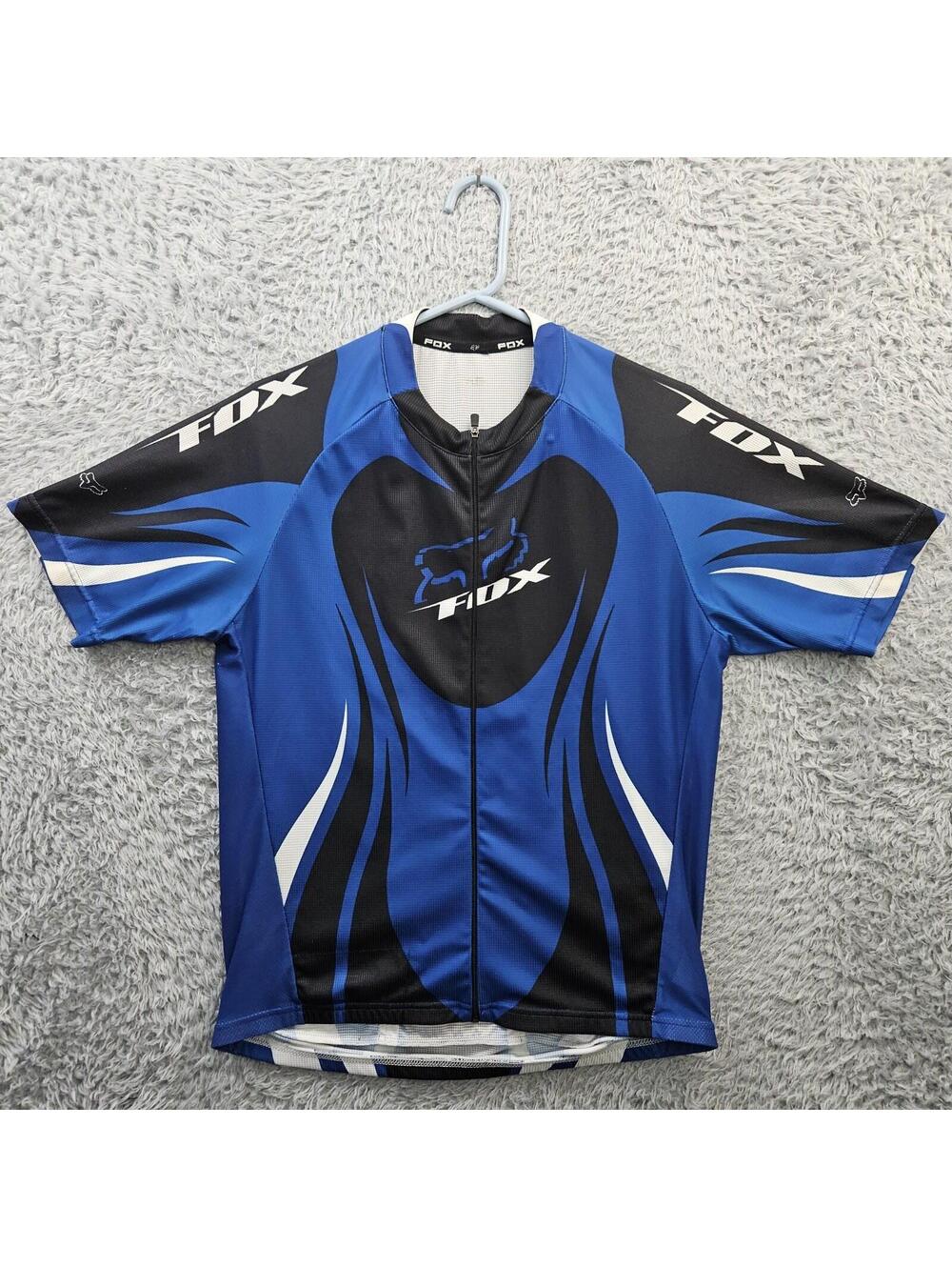 Fox Racing Cycling Jersey Men Medium Blue Full Zip Short Sleeve Bike MTB
